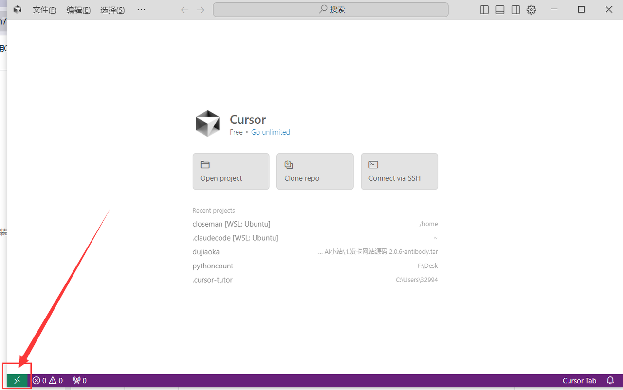 打开 Cursor 扩展管理页面